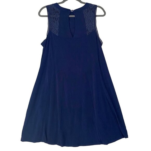 Signature Studio Swing Dress Navy Blue Lace Panels Keyhole Back Sleeveless Sz XL - Picture 3 of 8